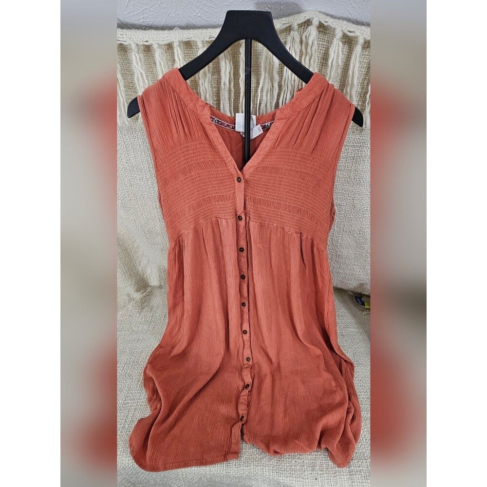 Knox Rose Rust Orange Button-Front Sleeveless Tunic
